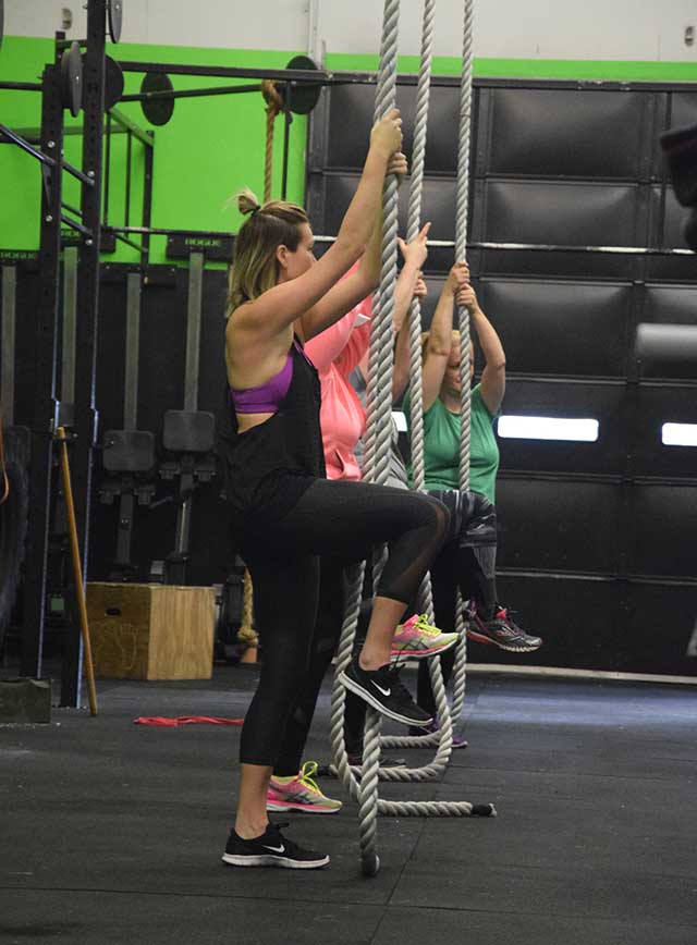Group of ladies learning about rope climbing